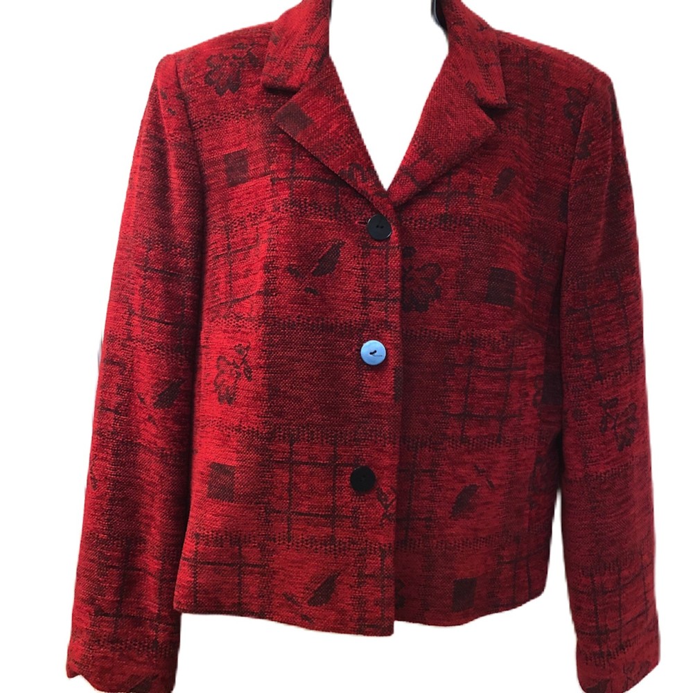 Vintage Coldwater Creek Women's Red Tapestry Jacket Suit Coat Shoulder Pads
